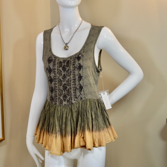 🆕🏷️  Anthropologie Suva Swing Tank Beaded Peplum Top Size M - Picture 5 of 14